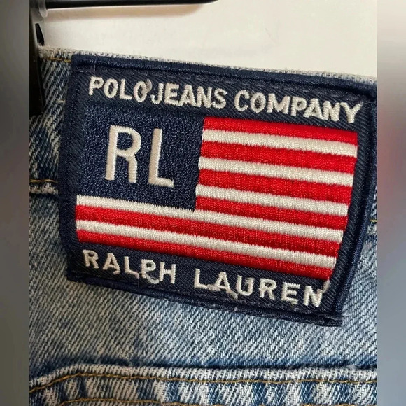 RL Polo Jeans Company VTG 90s Wmn's 16X31 Straight Leg Flag Embroidered Relaxed - Picture 1 of 11